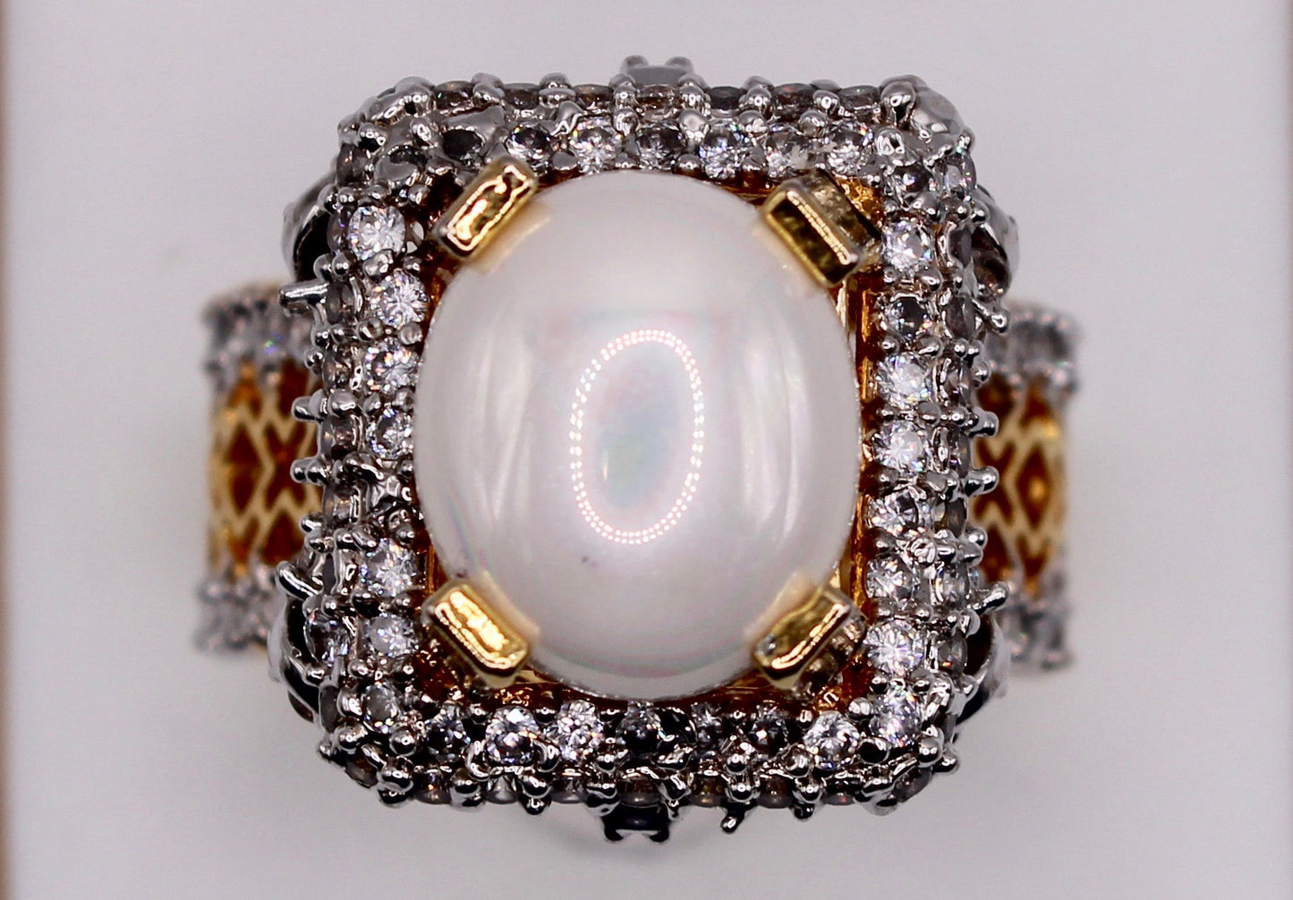 Cubic Zirconia and Opal Ring - E1143