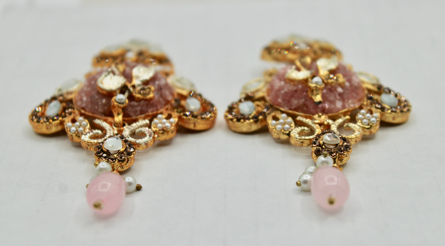 Fusion Crushed Stone and Kundan Earrings - E1105