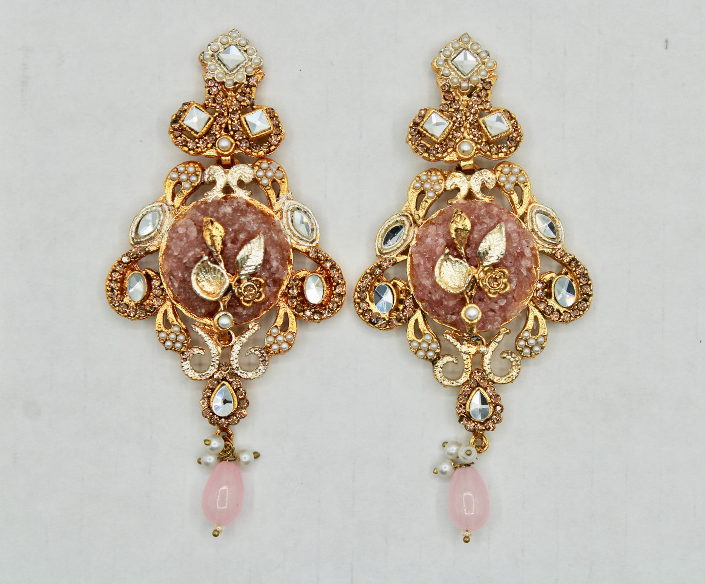 Fusion Crushed Stone and Kundan Earrings - E1105