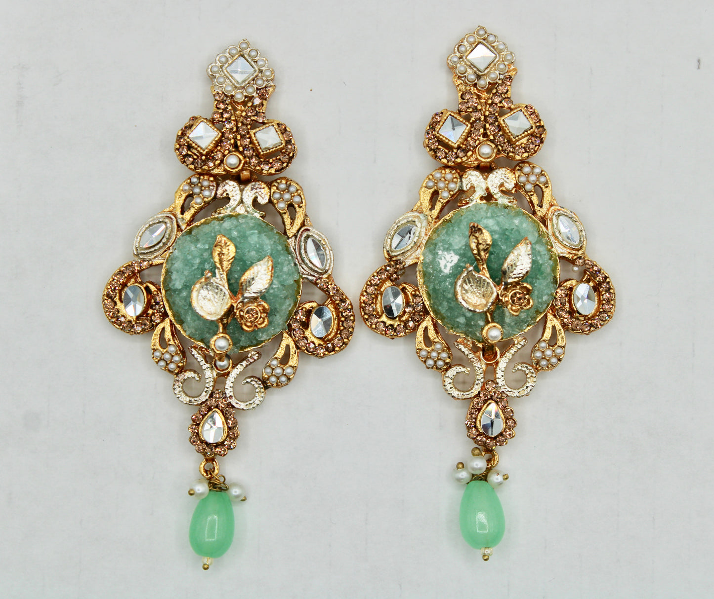 Fusion Crushed Stone and Kundan Earrings - E1105