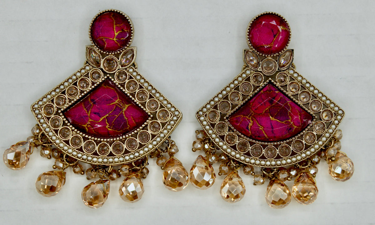 Mosaic Stone and Crystal Earrings - E550