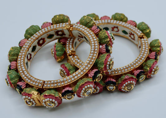 Floral Studded Rajisthani Kada - E2228