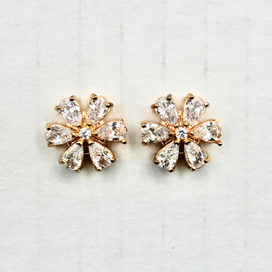Pear-Cut Cubic Zirconia Floral Studs - E2343