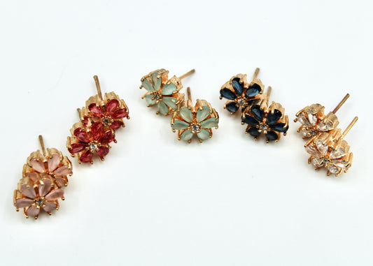 Pear-Cut Cubic Zirconia Floral Studs - E2343