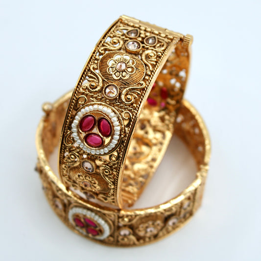 Hand-Made Floral Kundan Kada Set- E2208
