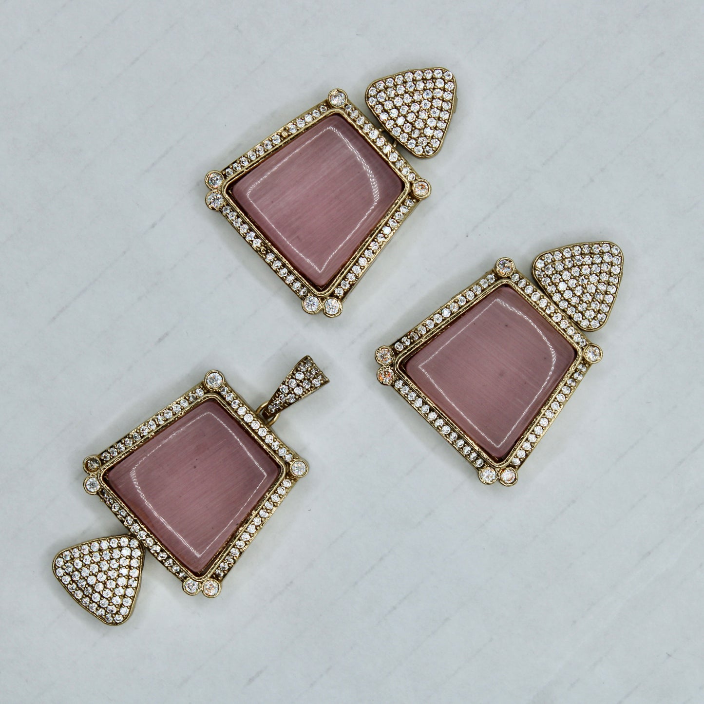 Cubic Zirconia and Stone Pendant Set - E2278
