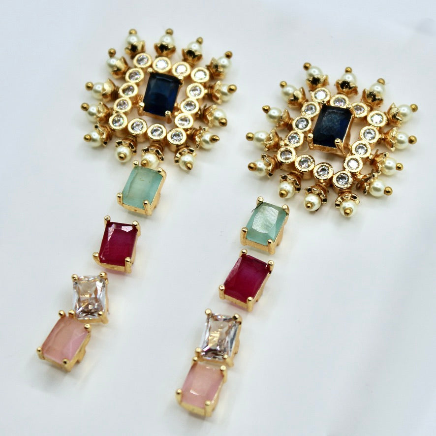 5-in-1 Cubic Zirconia and Faux Pearl Studs - E2349