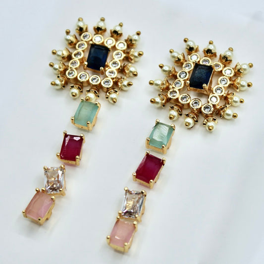 5-in-1 Cubic Zirconia and Faux Pearl Studs - E2349