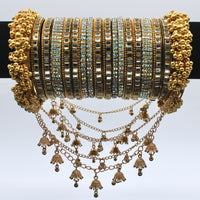 Faux Kundan and Rhinestone Bangle Set with Jhumki Details - E502