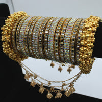 Faux Kundan and Rhinestone Bangle Set with Jhumki Details - E502