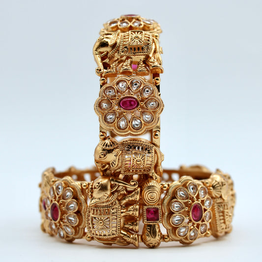 Traditional Cubic Zirconia Kada Set With Elephant Design - E2203