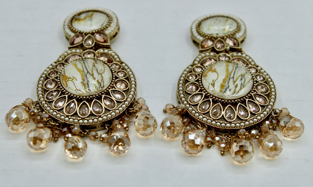 Mosaic Stone and Crystal Earrings - E551