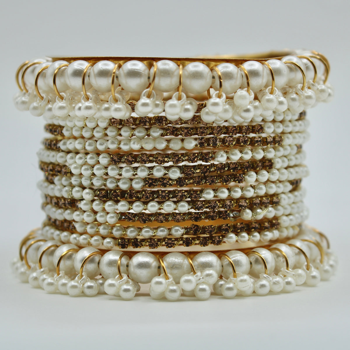 Faux Pearl and Crystal Bangle Set - E501