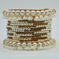 Faux Pearl and Crystal Bangle Set - E501