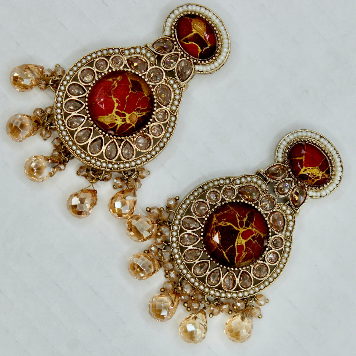 Mosaic Stone and Crystal Earrings - E551