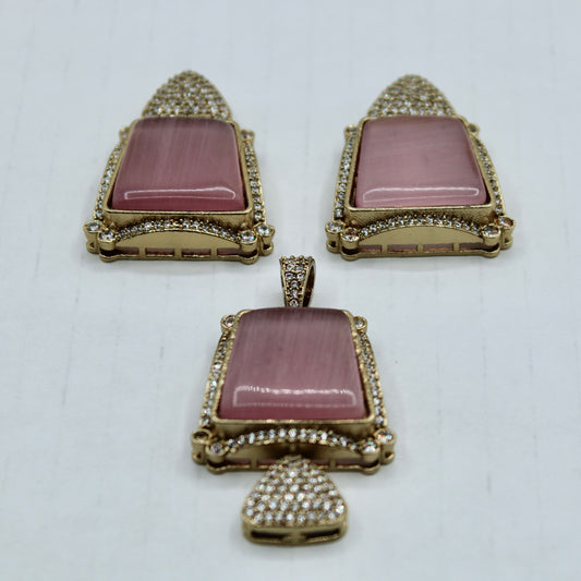 Cubic Zirconia and Stone Pendant Set - E2278