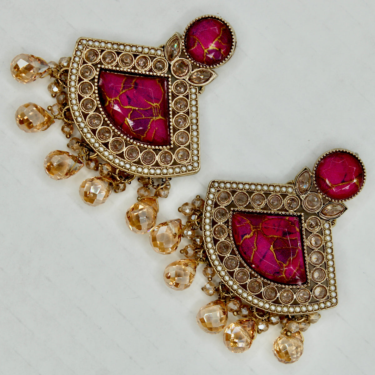 Mosaic Stone and Crystal Earrings - E550