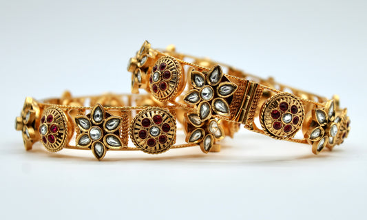 Hand-Made Floral Kundan Kada Set - E2210