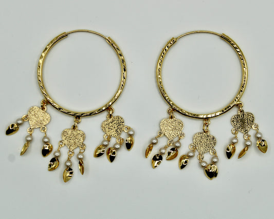Faux Pearl and Golden Appliqués Baali Earrings - E536