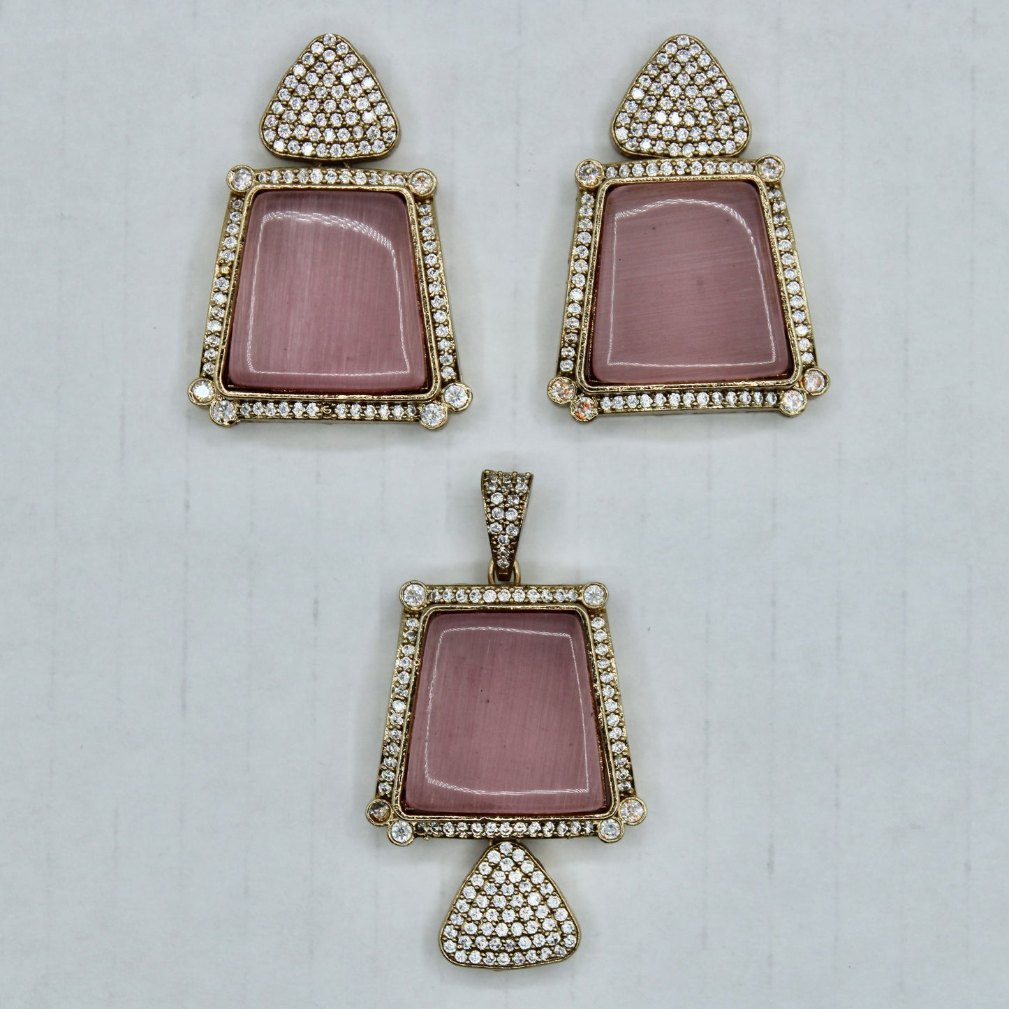 Cubic Zirconia and Stone Pendant Set - E2278