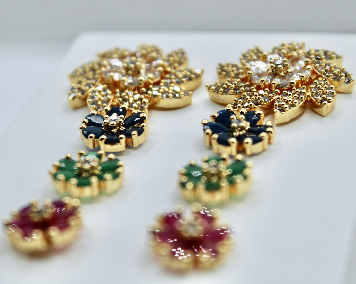 4-in-1 Cubic Zirconia Floral Studs - E2350