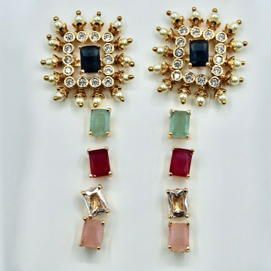 5-in-1 Cubic Zirconia and Faux Pearl Studs - E2349