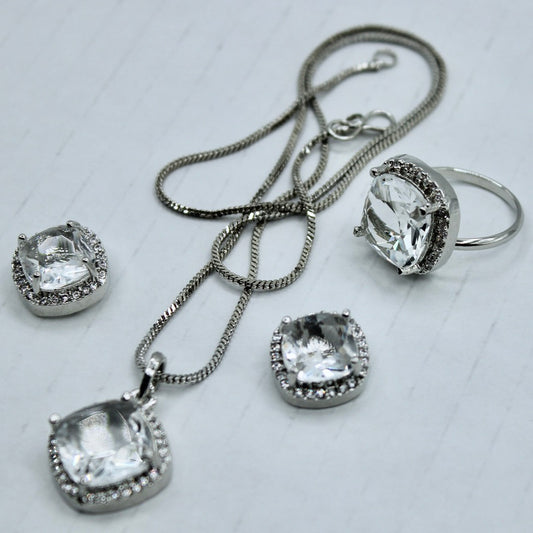 Old Mine Cut Cubic Zirconia Pendant and Ring Set - E2287