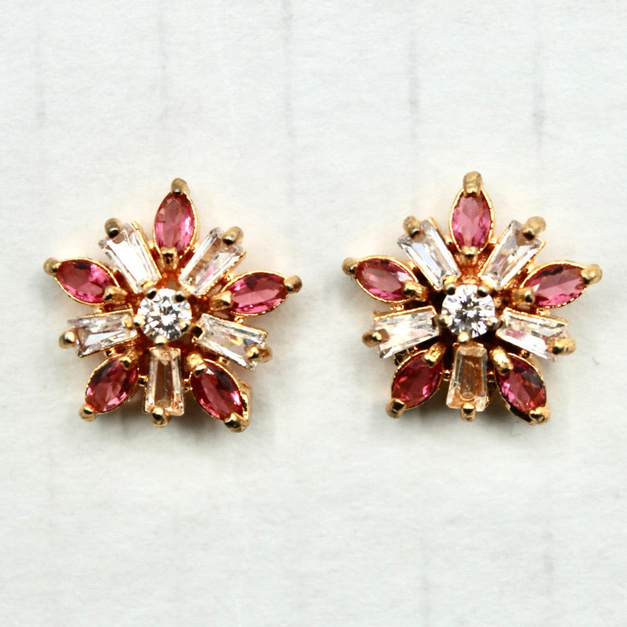 Two-Toned Floral  Cubic Zirconia Studs - E2342