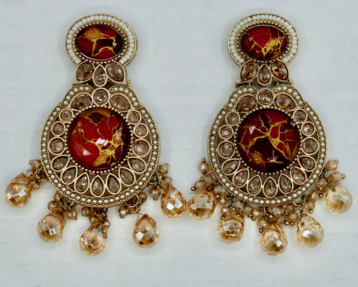Mosaic Stone and Crystal Earrings - E551