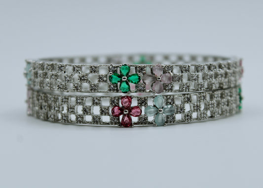 Floral Cubic Zirconia Bangle Set - E2252