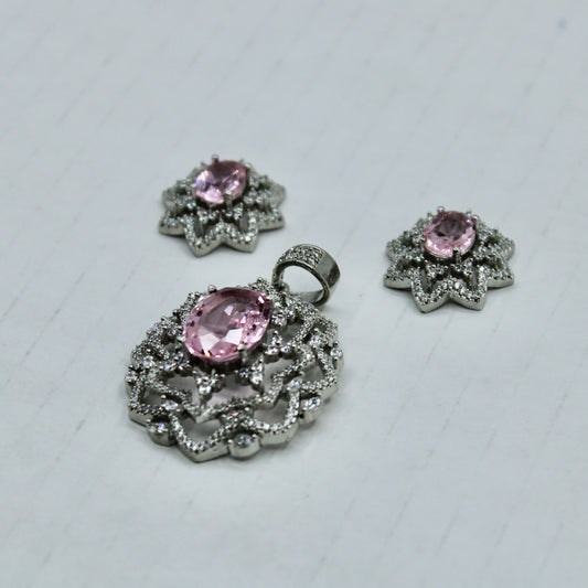 Oval-Cut Floral Cubic Zirconia Pendant Set - E2276