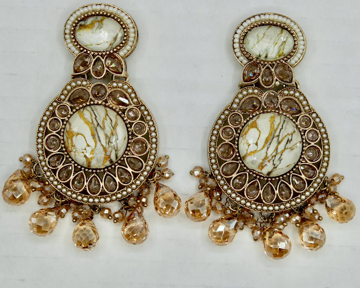 Mosaic Stone and Crystal Earrings - E551