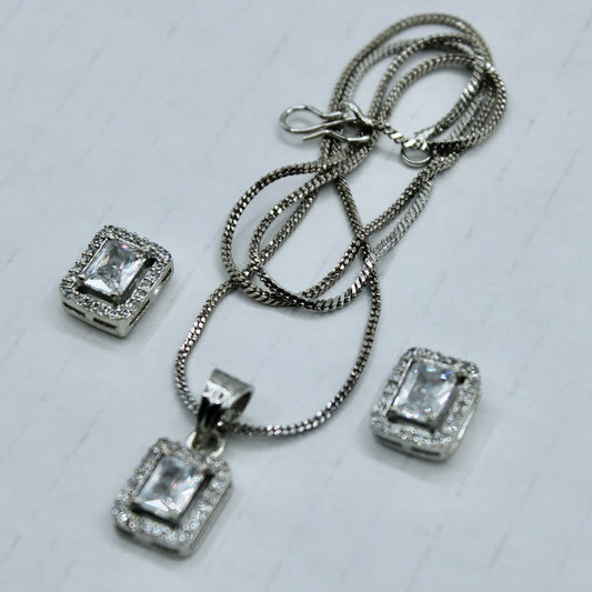 Baguette Cut Cubic Zirconia Pendant Set - E2293