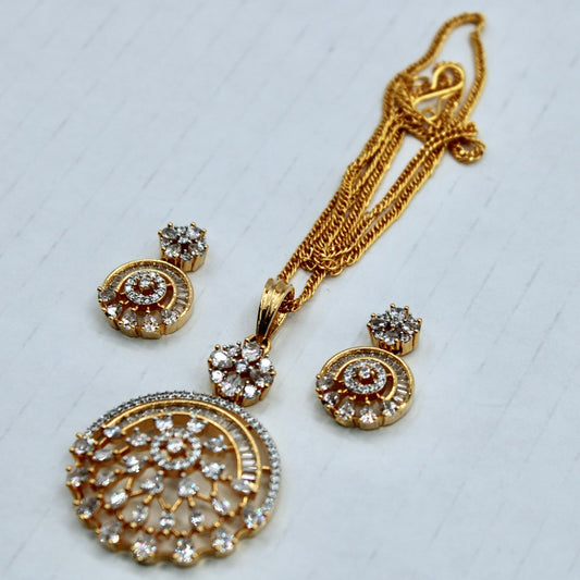 Golden Cubic Zirconia Pendant Set - E2284