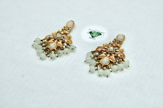 Crushed Stone and Faux Pearl Earrings - E4010