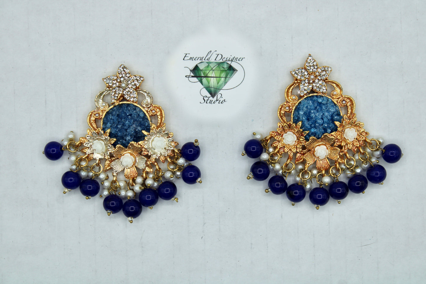 Ornate Crushed Stone Earrings - E4009