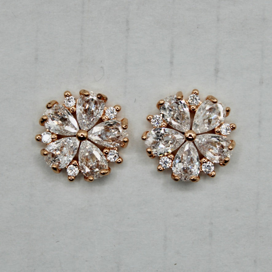 Pear-Cut Cubic Zirconia Floral Studs - E2330