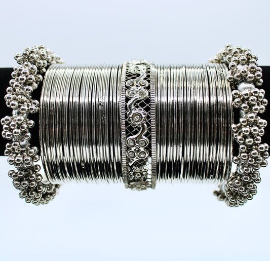Silver Bangle and Kada Set - E505