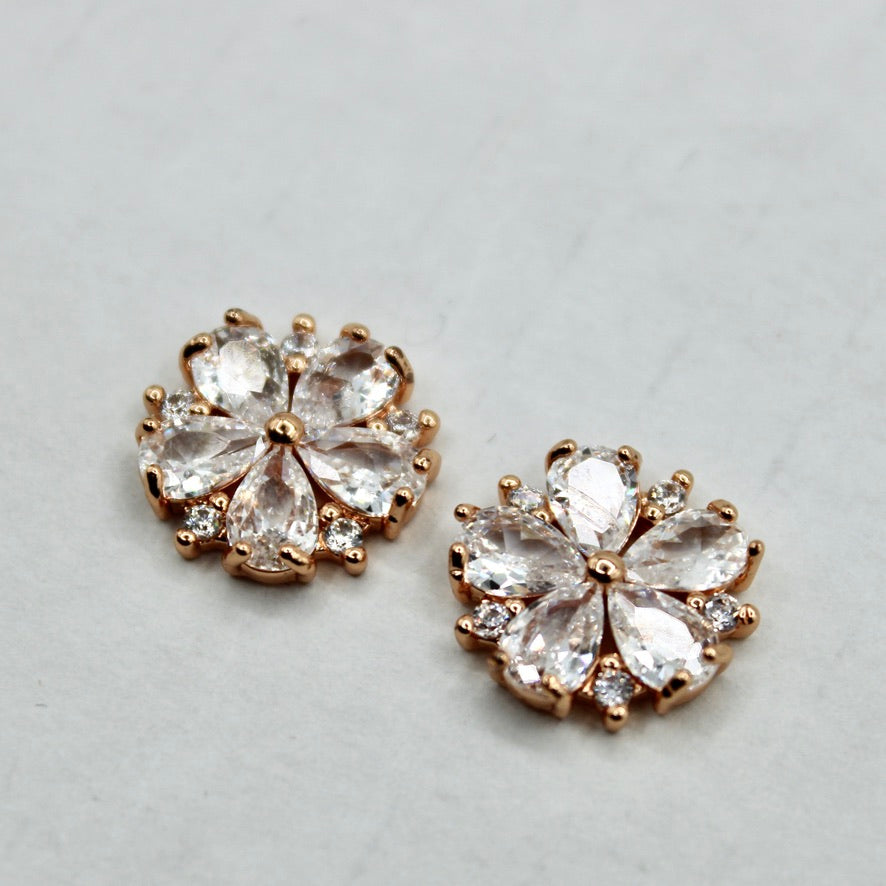 Pear-Cut Cubic Zirconia Floral Studs - E2330