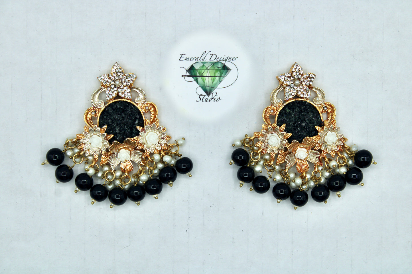 Ornate Crushed Stone Earrings - E4009