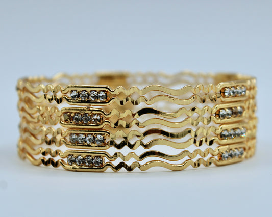 Cubic Zirconia Studded Golden Bangle Set - E2257