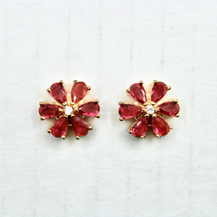 Pear-Cut Cubic Zirconia Floral Studs - E2343
