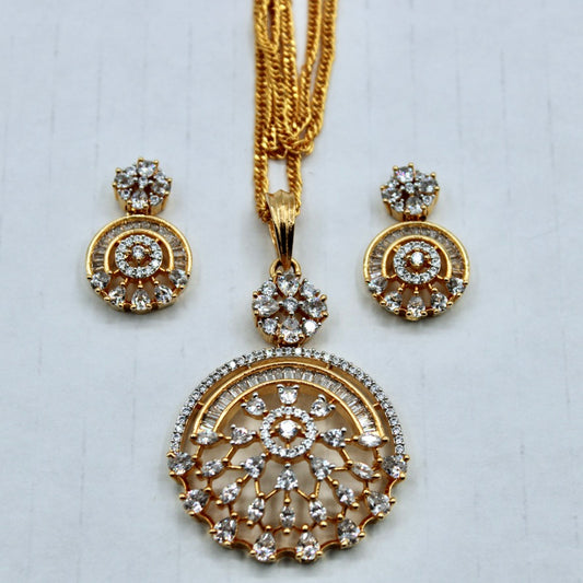 Golden Cubic Zirconia Pendant Set - E2284