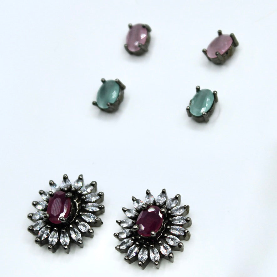 3-in-1 Cubic Zirconia Studs - E2346