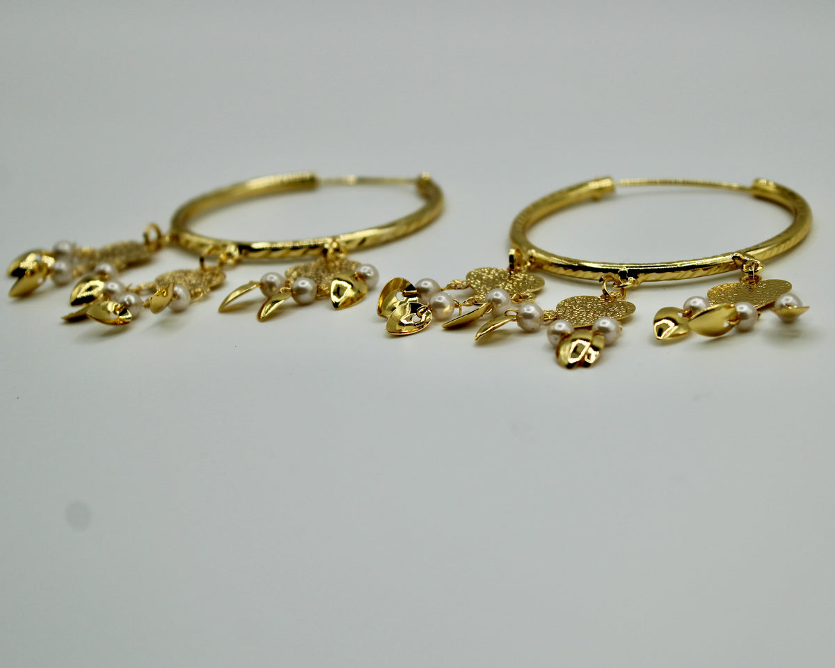 Faux Pearl and Golden Appliqués Baali Earrings - E536