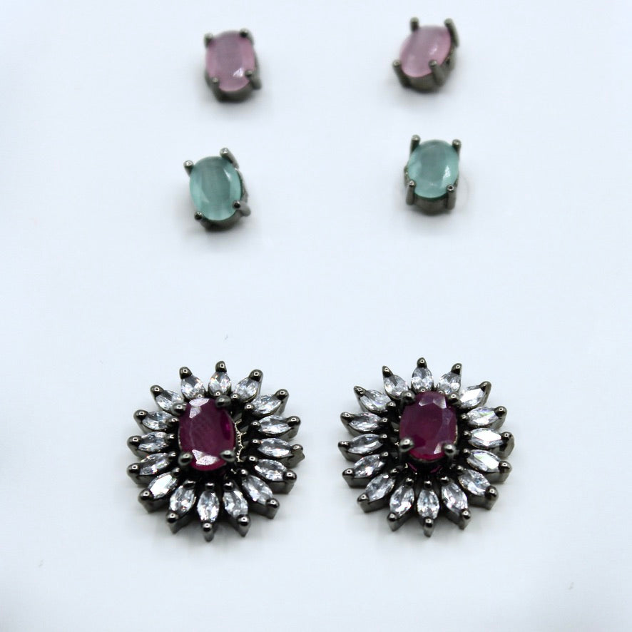 3-in-1 Cubic Zirconia Studs - E2346