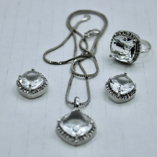 Old Mine Cut Cubic Zirconia Pendant and Ring Set - E2287