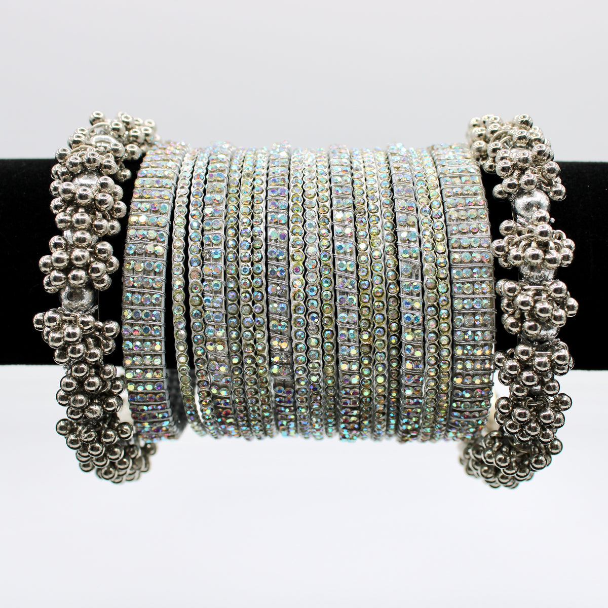 Silver Rhinestone Bangle and Kada Set - E504