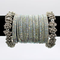 Silver Rhinestone Bangle and Kada Set - E504