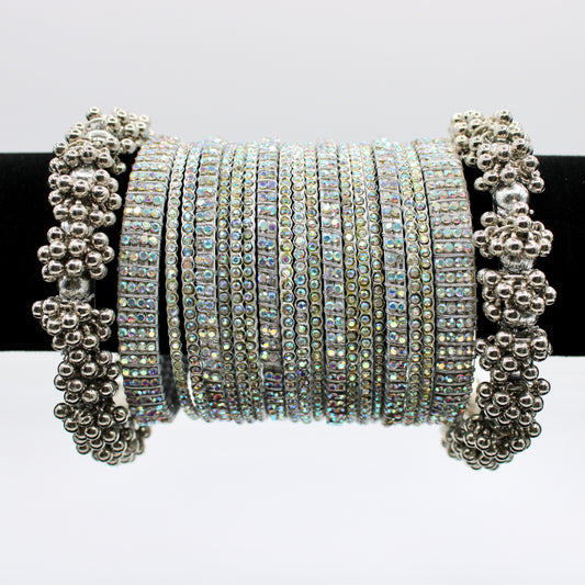 Silver Rhinestone Bangle and Kada Set - E504